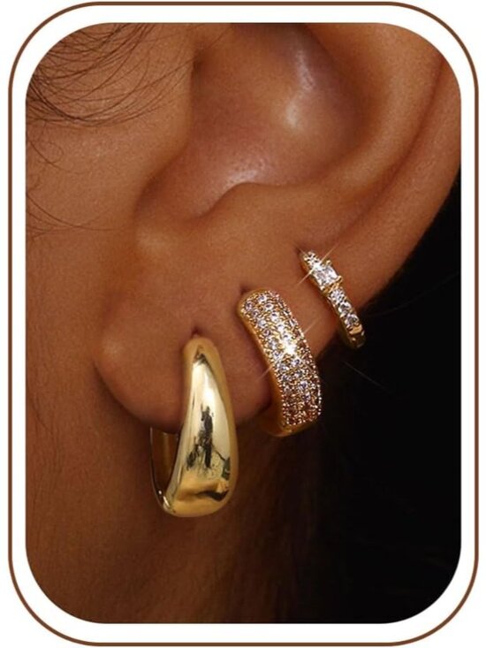 Jewelry - Small 14K Gold Plated Chunky Hoop Earrings for Women Hypoallergenic Silver Earri